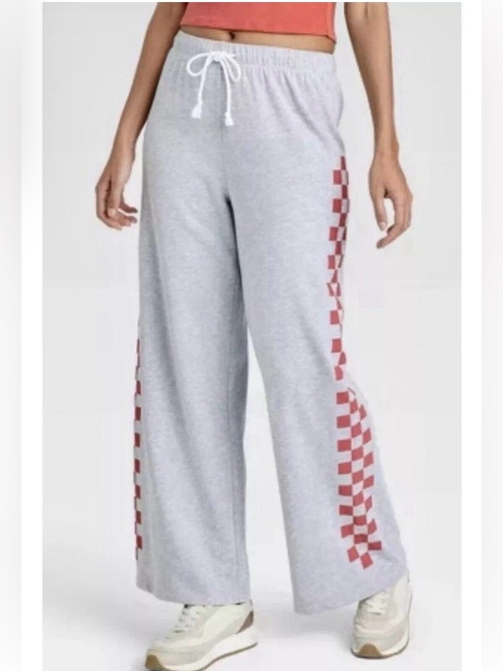 GRAYSON THREADS SIZE XL~RELAX JOGGER CHECKERED RACING STRIPE WIDE LEG SWEATPANTS